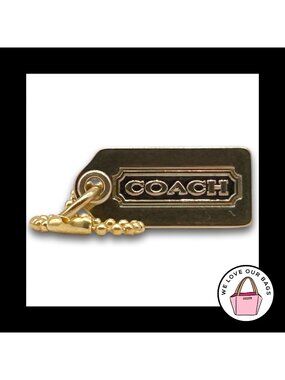 Rare COACH Y2K VINTAGE Brass Hang Tag Bag Charm Keychain 1.25" Small Gold Metal